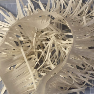Preparing hanji for spinning into thread